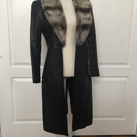 Vintage Sexy super soft lamb leather long coat removable fur collar size 2 - Picture 5 of 16